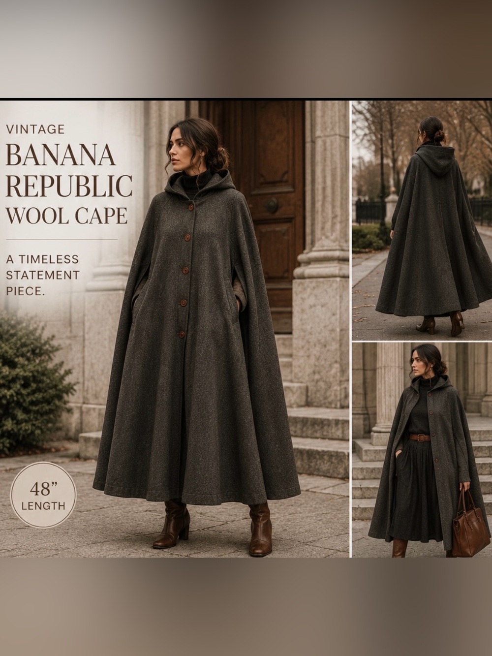 Vintage Banana Republic Wool Cape One Size Fits Most